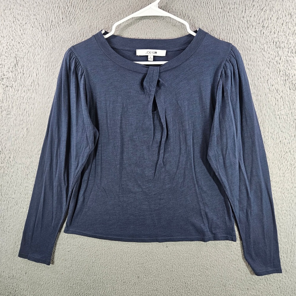 Joe's Jeans Collection Navy Blue Cotton Keyhole Twist Puff Sleeve Top Medium